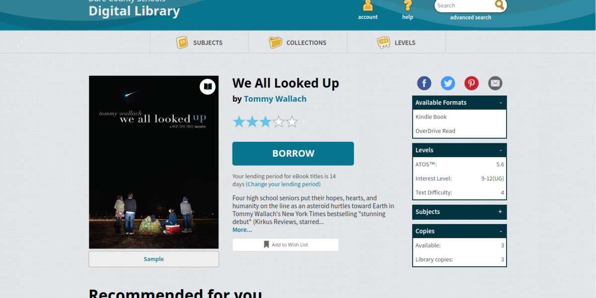 This screen shot shows the system for checking out ebooks through the FFHS media center.