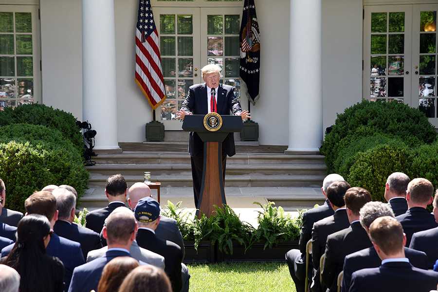 President Donald Trump makes a statement on The Paris Climate Change Accord during an event in the Rose Garden of the White House on June 1 in Washington, D.C. (Olivier Douliery/Abaca Press/TNS)