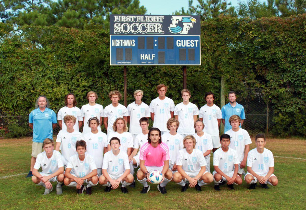 First Flight's 2019 varsity soccer team poses for a group picture.