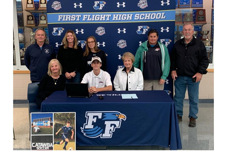 Senior Gage Bernard as well as seniors  Landis Limon, Caroline Blaha and Dylan Blake participated in a virtual signing day ceremony at FFHS today, May 7. The ceremony was broadcasted via Google Hangout due to COVID-19. The pandemic also limited commitment stories featuring Blake, Blaha and Limon for now, but Bernard's commitment story was already written prior to the pandemic. PHOTO SUBMITTED BY CHAD WILLIAMS/Special to Nighthawk News 